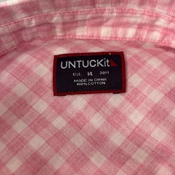 NWT UNTUCKit Pink Gingham Cotton Button-Up Shirt Long Sleeve 14 - Picture 3 of 4